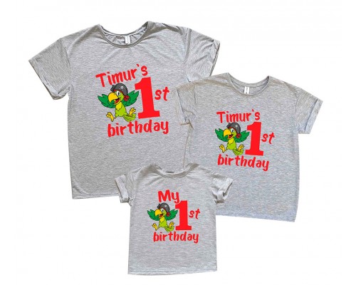 Одинаковые футболки для всей семьи 1st birthday попугай купить в интернет магазине