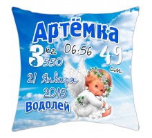 Ангел - подушка декоративная с метрикой на день рождения для мальчика