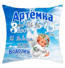Ангел - подушка декоративная с метрикой на день рождения для мальчика