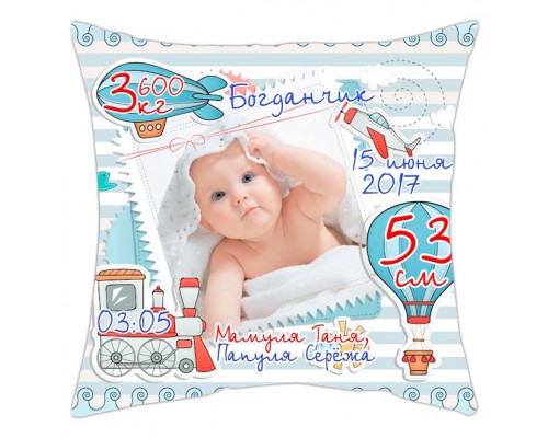 Подушка метрика с фото на день рождения для мальчика купить в интернет магазине