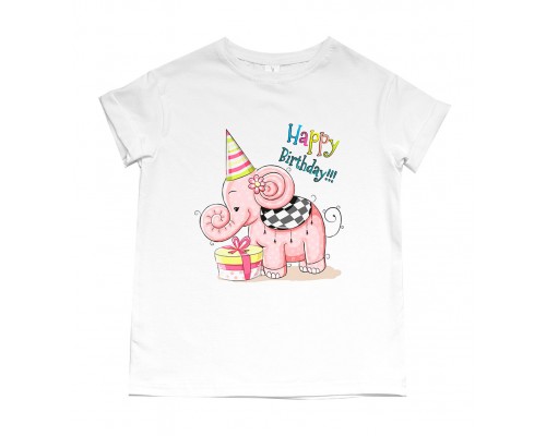 Футболка/боді дитяча для дівчинки Happy Birthday слоник купити в інтернет магазині