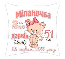 Кошеня - подушка декоративна з метрикою на день народження для дівчинки