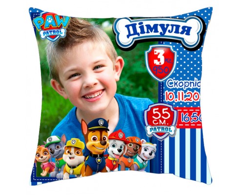 Щенячий патруль - подушка декоративна з метрикою на день народження для хлопчика купити в інтернет магазині