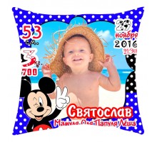 Микки Маус - подушка с фото с метриками на день рождения для мальчика