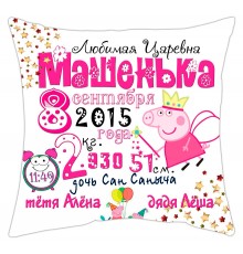 Свинка Пеппа - подушка декоративна з метрикою на день народження для дівчинки