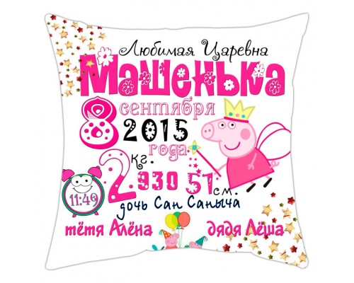 Свинка Пеппа - подушка декоративна з метрикою на день народження для дівчинки купити в інтернет магазині