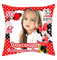 Минни Маус - подушка с фото с метриками на день рождения для девочки