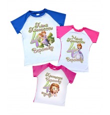 Комплект 2-х цветных футболок для всей семьи "Мне 4 годика" принцесса София