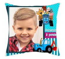 Синій трактор - подушка з фото з метриками на день народження для хлопчика
