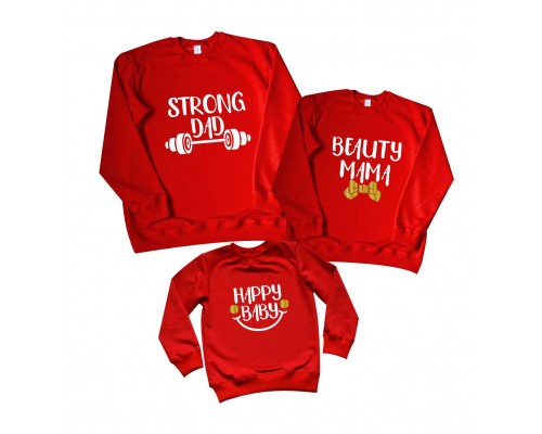 Комплект свитшотов для всей семьи Strong Dad, Beauty Mama, Happy Baby купить в интернет магазине