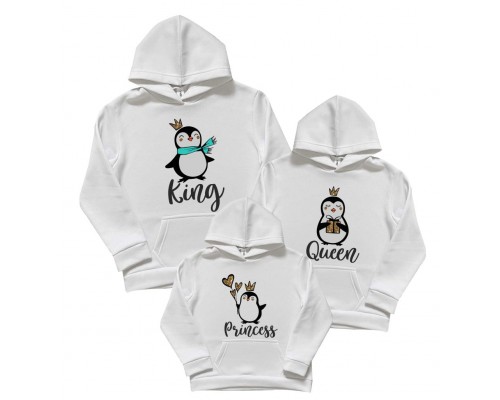 Пінгвіни у коронах - комплект сімейних утеплених толстовок з кишенею купити в інтернет магазині