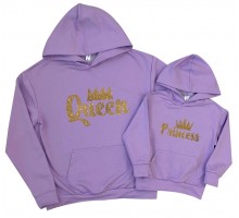 Queen, Princess золото гліттер - комплект толстовок для мами та доньки