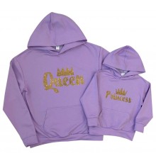 Queen, Princess золото глиттер - комплект толстовок для мамы и дочки