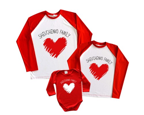 Комплект 2-х кольорових регланів для всієї родини Family сердце купити в інтернет магазині