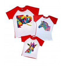 Комплект 2-х цветных футболок с животными слон, зебра, жираф