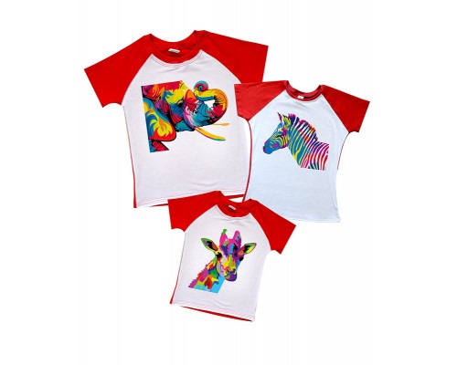 Комплект 2-х кольорових футболок з тваринами слон, зебра, жираф купити в інтернет магазині