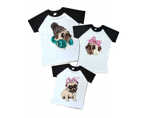 Комплект 2-х цветных футболок с мопсами купить в интернет магазине