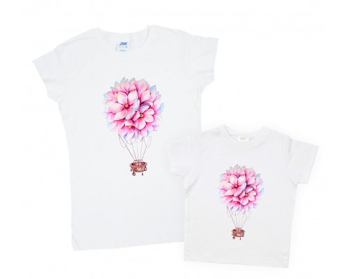 Комплект футболок для мами та доньки Квітковий шар купити в інтернет магазині