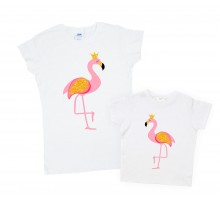 Комплект футболок для мамы и дочки "Фламинго в коронах"