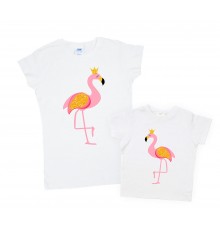 Комплект футболок для мами та доньки "Фламінго в коронах"