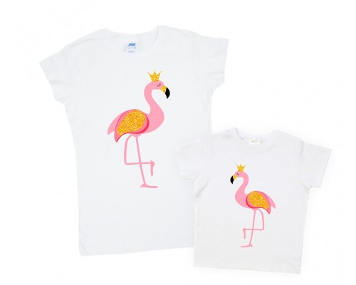Комплект футболок для мами та доньки Фламінго в коронах купити в інтернет магазині