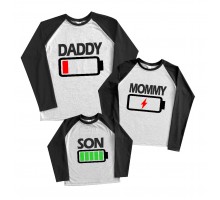 Комплект 2-х цветных регланов family look "Daddy, Mommy, Son" батарейки