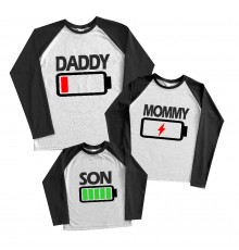 Комплект 2-х кольорових регланів family look "Daddy, Mommy, Son" батарейки
