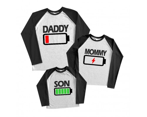 Комплект 2-х кольорових регланів family look Daddy, Mommy, Son батарейки купити в інтернет магазині