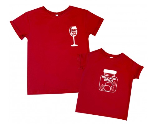 Комплект футболок для мами та доньки Need More Wine, Need More Sweets купити в інтернет магазині