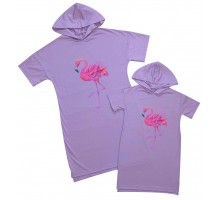 Фламинго - платья с капюшоном для мамы и дочки