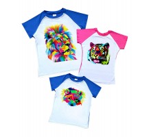 Комплект 2-х цветных футболок с животными лев, тигр, енот