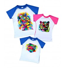 Комплект 2-х кольорових футболок з тваринами лев, тигр, єнот