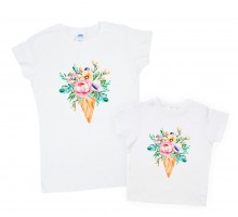 Комплект футболок для мамы и дочки "Цветочное мороженое"