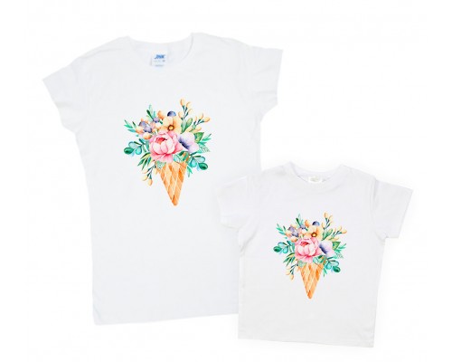 Комплект футболок для мамы и дочки Цветочное мороженое купить в интернет магазине