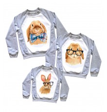 Комплект 2-х цветных свитшотов family look кролики