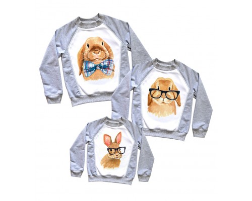 Комплект 2-х кольорових світшотів family look кролики купити в інтернет магазині