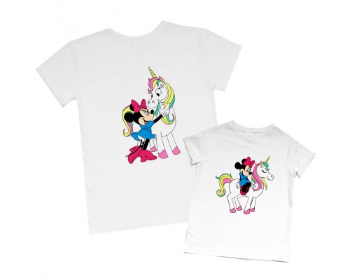Комплект футболок для мамы и дочки Минни Маус с единорогом купить в интернет магазине