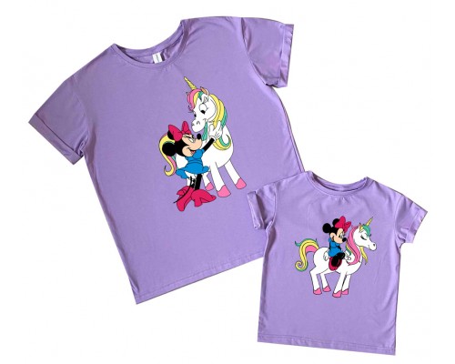 Комплект футболок для мами та доньки Мінні Маус з єдинорогом купити в інтернет магазині
