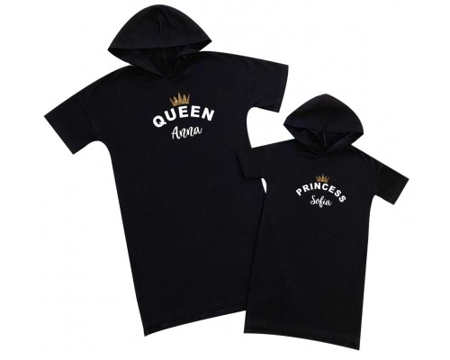 Queen, Princess именные - платья с капюшоном для мамы и дочки купить в интернет магазине