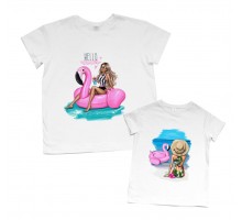 Hello summer фламинго - комплект футболок для мамы и дочки