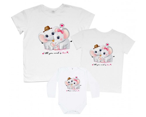 Семья слоников - комплект семейных футболок family look купить в интернет магазине