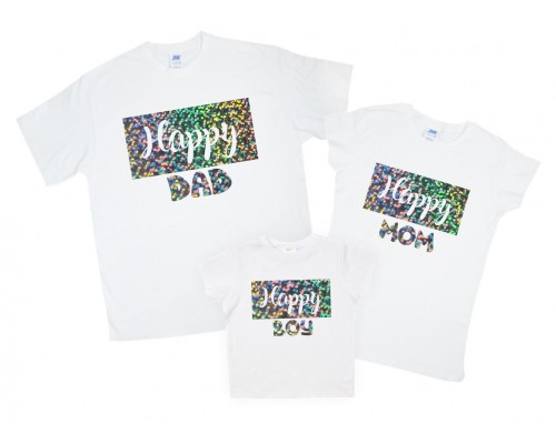 Комплект сімейних футболок family look Happy Dad, Mom, Boy/Girl купити в інтернет магазині