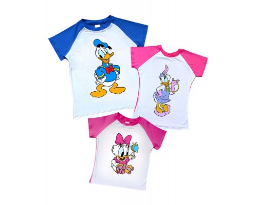 Комплект 2-х кольорових футболок з качками мама, тато, донька купити в інтернет магазині
