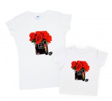 Комплект футболок для мамы и дочки "Coco Chanel №5 красный букет"