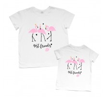 Набор футболок для мамы и дочки "Best friends" фламинго