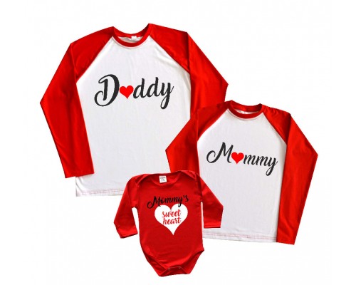 Комплект 2-х кольорових регланів з боді для всієї родини Daddy, Mommy, Sweet heart купити в інтернет магазині