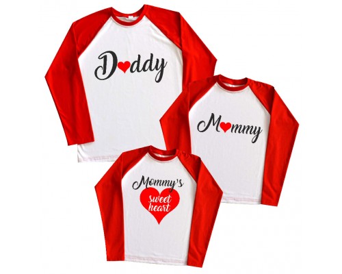 Комплект 2-х цветных регланов с боди для всей семьи Daddy, Mommy, Sweet heart купить в интернет магазине