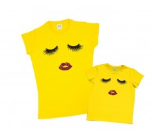 Комплект футболок для мамы и дочки "Реснички и губки"