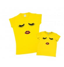 Комплект футболок для мамы и дочки "Реснички и губки"