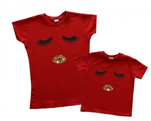Комплект футболок для мамы и дочки Реснички и губки купить в интернет магазине